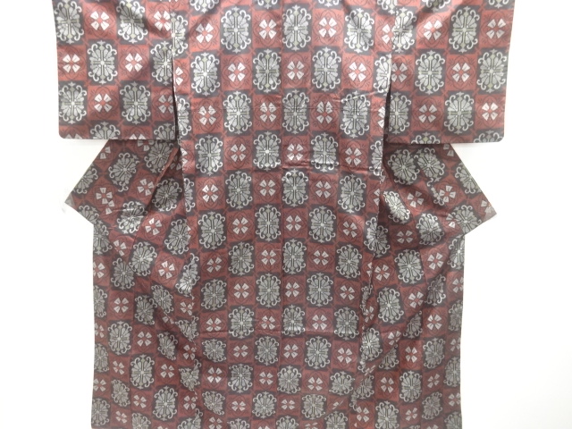 変わり格子に華紋模様織り出し西陣伝承紬着物アンサンブル